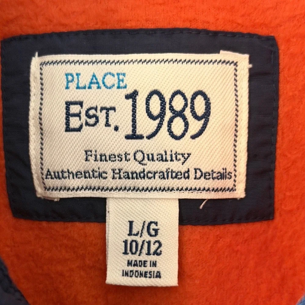 The Childrens Place Kids Orange Navy Colorblock Full Zip Fleece Jacket L 10/12